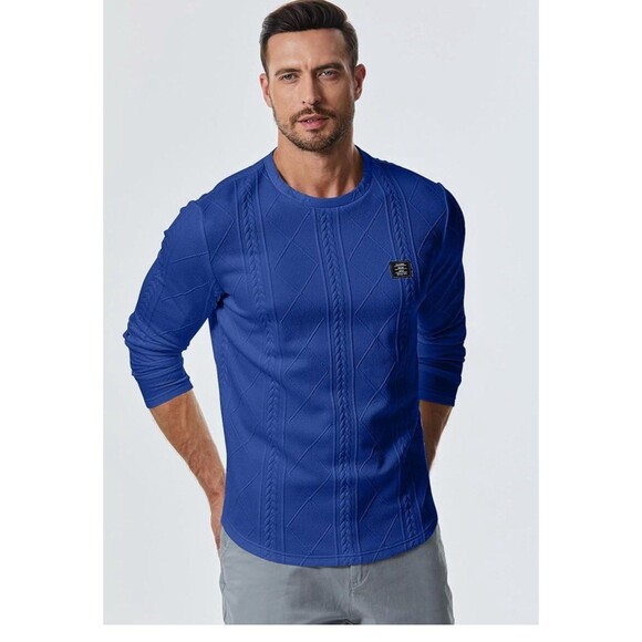 JMIERR Men Casual Long Sleeve Shirt Crew Neck Collar Pullover Sweatshirt XL blue - Picture 4 of 14